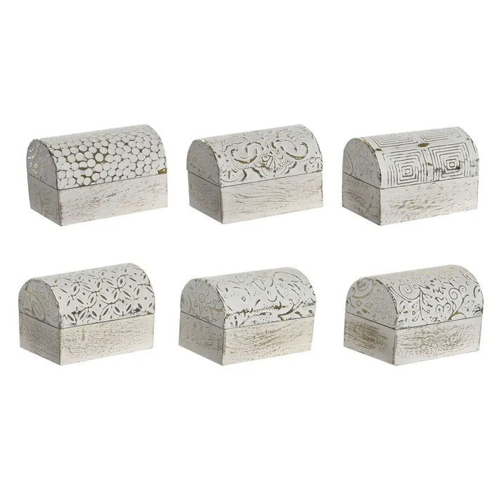 Jewelry box DKD Home Decor White Golden Aluminium Mango wood 7,5 x 5,3 x 5,3 cm (6 Units) - Декорация и