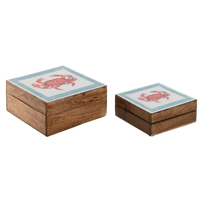 Jewelry box Home ESPRIT Multicolour Mango wood 17,5 x 17,5 x 8 cm (2 Units) - Декорация и Осветление<<<Дом