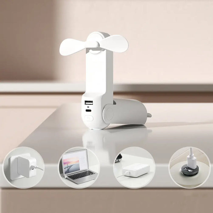 Jisulife Handheld Fan Life8 Mini Portable USB Fan with 2000mAh Power Bank and Flashlight - White - Household