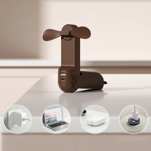 Jisulife Handheld Fan Life8 Portable USB Fan with Power Bank Function 2000mAh and Flashlight - Brown - Household
