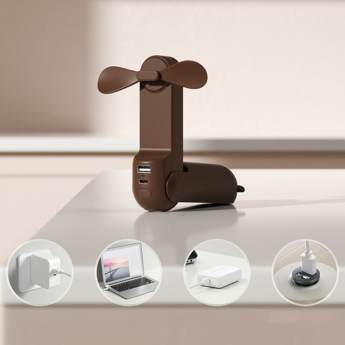 Jisulife Handheld Fan Life8 Portable USB Fan with Power Bank Function 2000mAh and Flashlight - Brown