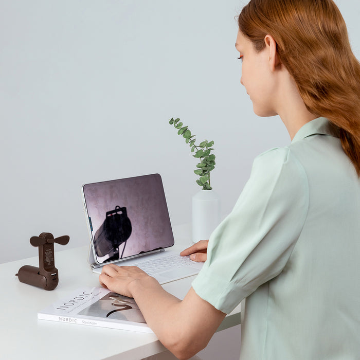 Jisulife Handheld Fan Life8 Plus Portable USB Fan with Power Bank Function 4500mAh and Flashlight - Brown