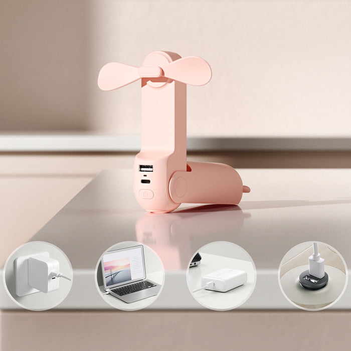 Jisulife Handheld Fan Life8 Portable USB Fan with Power Bank Function 2000mAh and Flashlight - Pink