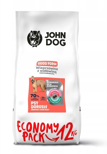 JOHN DOG Good Form Adult Pork with beef  - dry dog food - 12 kg