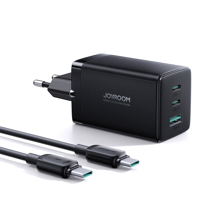 Joyroom fast GaN charger 65W USB-A 2x USB-C black + USB-C - USB-C cable 100W 1.2m (TCG01) - Cell phone USB