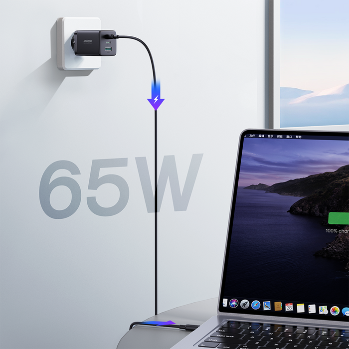 Joyroom fast GaN charger 65W USB-A 2x USB-C black + USB-C - USB-C cable 100W 1.2m (TCG01) - Cell phone USB