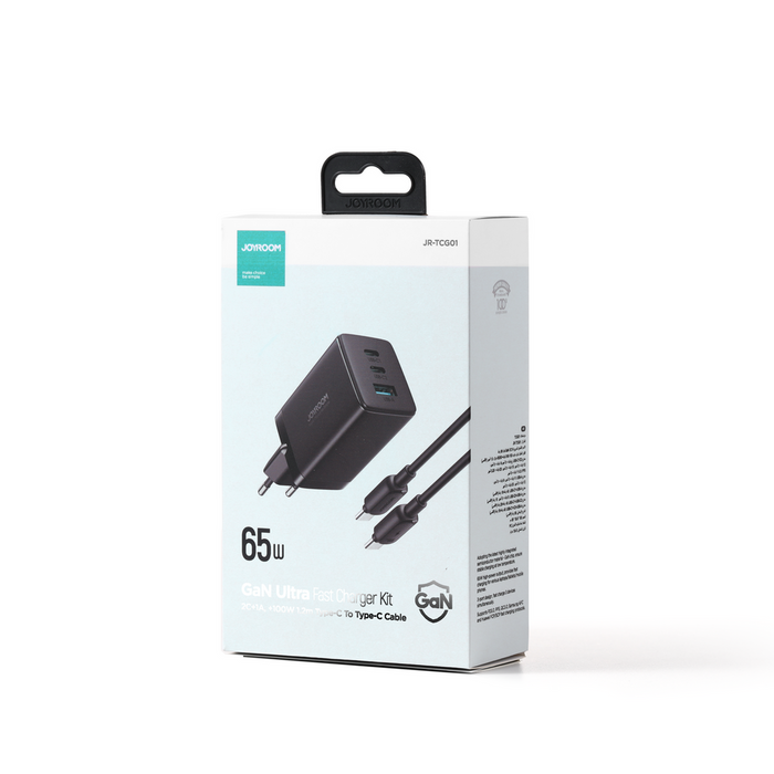 Joyroom fast GaN charger 65W USB-A 2x USB-C black + USB-C - USB-C cable 100W 1.2m (TCG01) - Cell phone USB