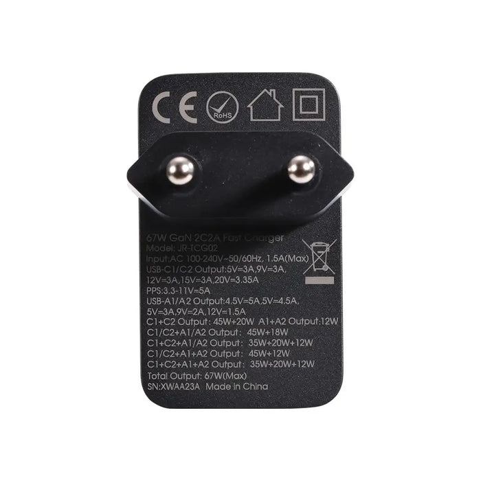 Joyroom GaN charger 67W 4 ports (2x USB 2x USB C) black (TCG02) + USB C - USB C cable 100W 1.2m - Travel