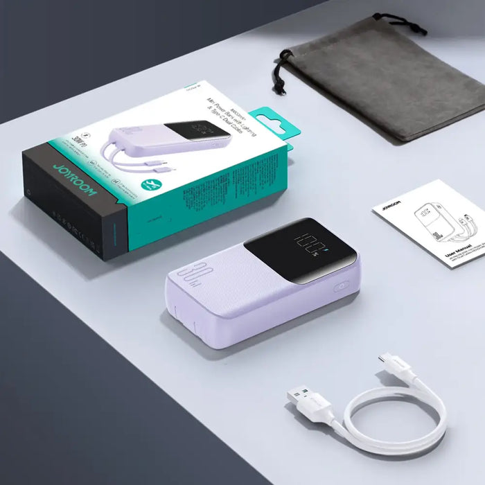 Joyroom JR-PBC07 20000mAh 30W mini power bank with USB-C and Lightning cables - purple - Powerbanks<<<HurtelXML