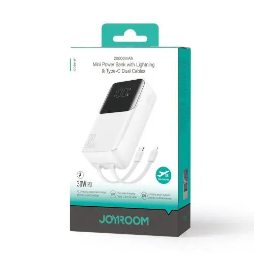 Joyroom JR-PBC07 20000mAh 30W mini power bank with USB-C and Lightning cables - white - Power