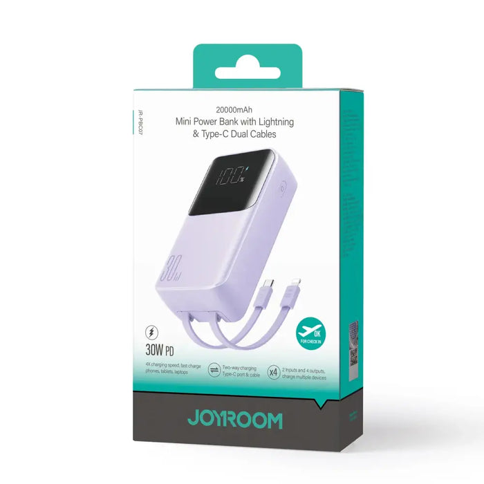 Joyroom JR-PBC07 20000mAh 30W mini power bank with USB-C and Lightning cables - purple - Powerbanks<<<HurtelXML