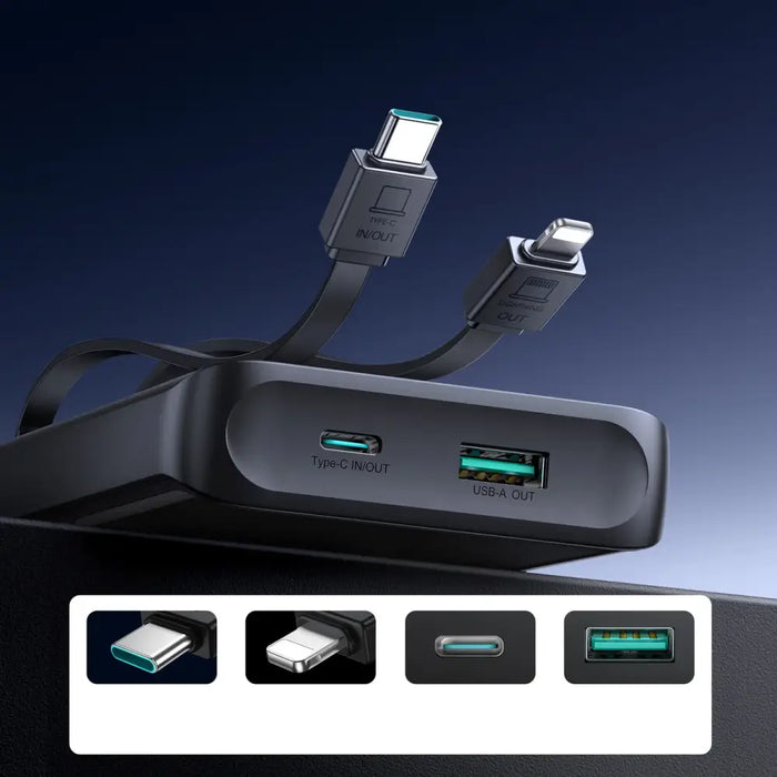 Joyroom JR-PBF19 22.5W 10000mAh Powerbank with Two Built-in Cables - Black - Powerbanks<<<HurtelXML