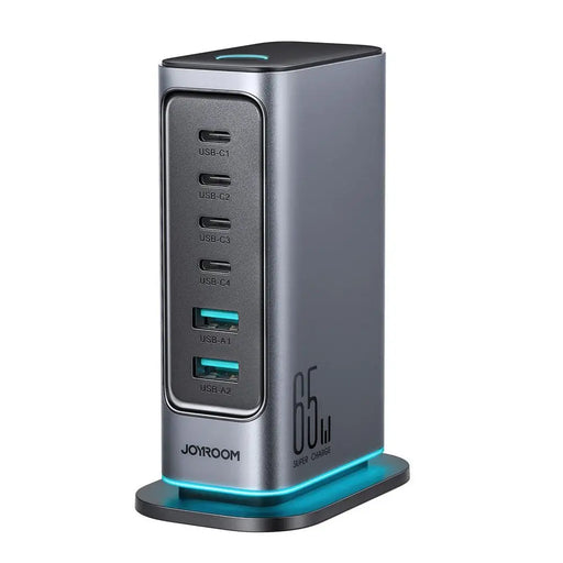 Joyroom JR-TCM02 GaN 65W charger charging station 4xUSB-C 2xUSB-A UK plug - gray - Cell phone USB charger<<<HurtelXML