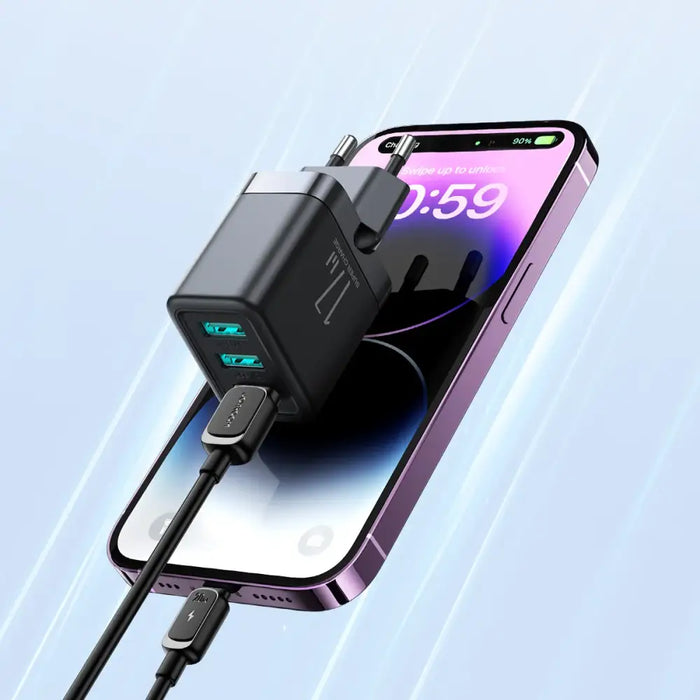 Joyroom JR-TCN02 3xUSB-A 17W 3.4A mains charger - black - Lightning cable<<<Accessories<<<Основна<<<DunaXML&&&Cell