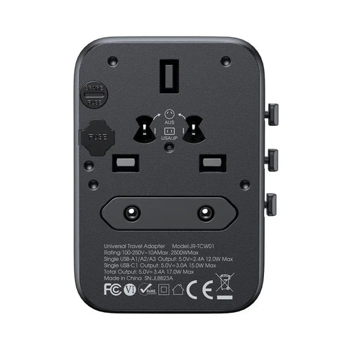 Joyroom JR-TCW01 Travel Adapter Universal 17W EU / US / UK / JP / AU / CN - Black - Cell phone USB charger<<<HurtelXML
