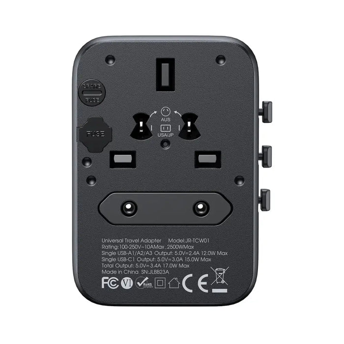 Joyroom JR-TCW01 Travel Adapter Universal 17W EU / US / UK / JP / AU / CN - Black - Cell phone USB charger<<<HurtelXML