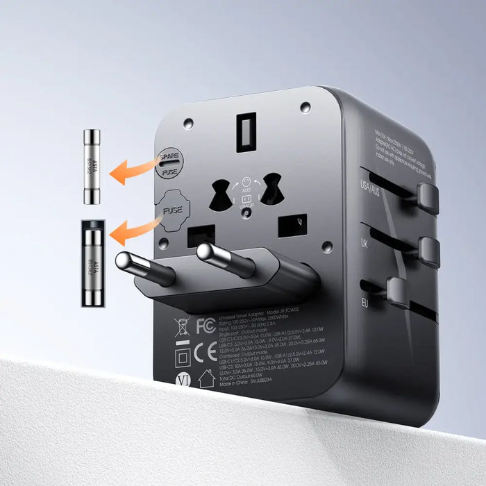 Joyroom JR-TCW01 Travel Adapter Universal 17W EU / US / UK / JP / AU / CN - Black - Cell phone USB charger<<<HurtelXML