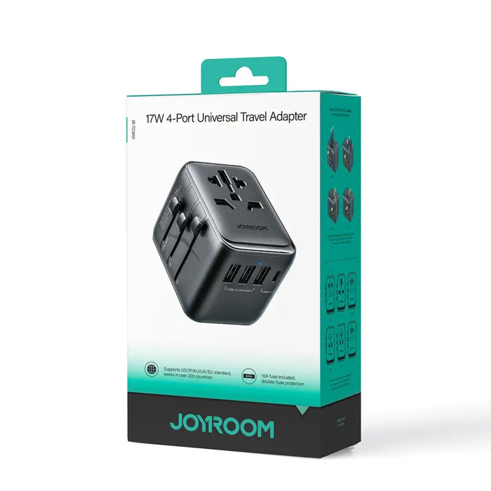 Joyroom JR-TCW01 Travel Adapter Universal 17W EU / US / UK / JP / AU / CN - Black - Cell phone USB charger<<<HurtelXML