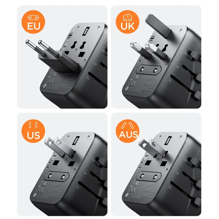 Joyroom JR-TCW02 65W Travel Adapter Universal EU / US / JP / AU / UK / CN - Black - Cell phone USB charger<<<HurtelXML