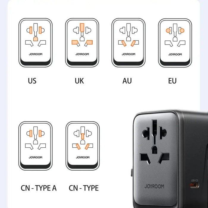 Joyroom JR-TCW02 65W Travel Adapter Universal EU / US / JP / AU / UK / CN - Black - Cell phone USB charger<<<HurtelXML