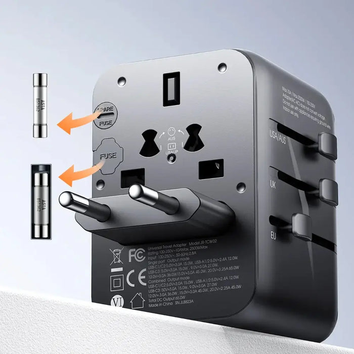 Joyroom JR-TCW02 65W Travel Adapter Universal EU / US / JP / AU / UK / CN - Black - Cell phone USB charger<<<HurtelXML