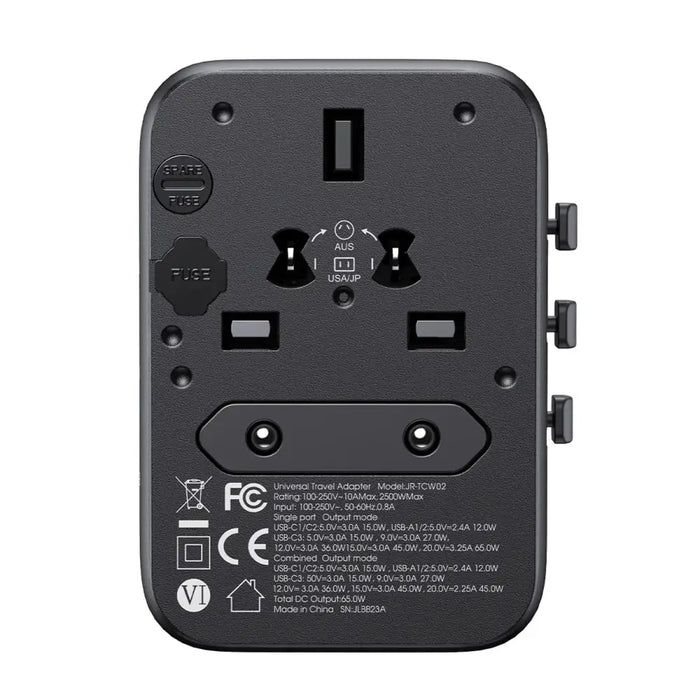 Joyroom JR-TCW02 65W Travel Adapter Universal EU / US / JP / AU / UK / CN - Black - Cell phone USB charger<<<HurtelXML