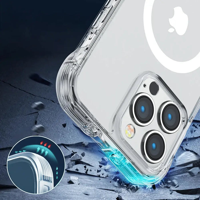 Joyroom Magnetic Defender Magnetic Case for iPhone 14 Pro Max Armored Cover with Hooks Stand Clear (MagSafe Compatible)