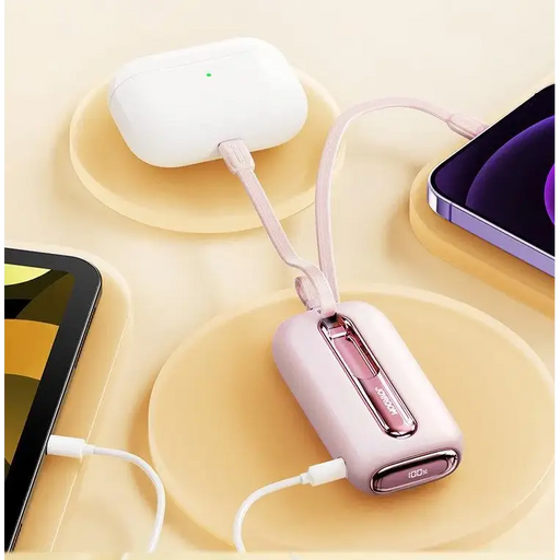 Joyroom mini powerbank 10000mAh Colorful Series 22.5W with 2 built-in USB C and Lightning cables pink (JR-L012)