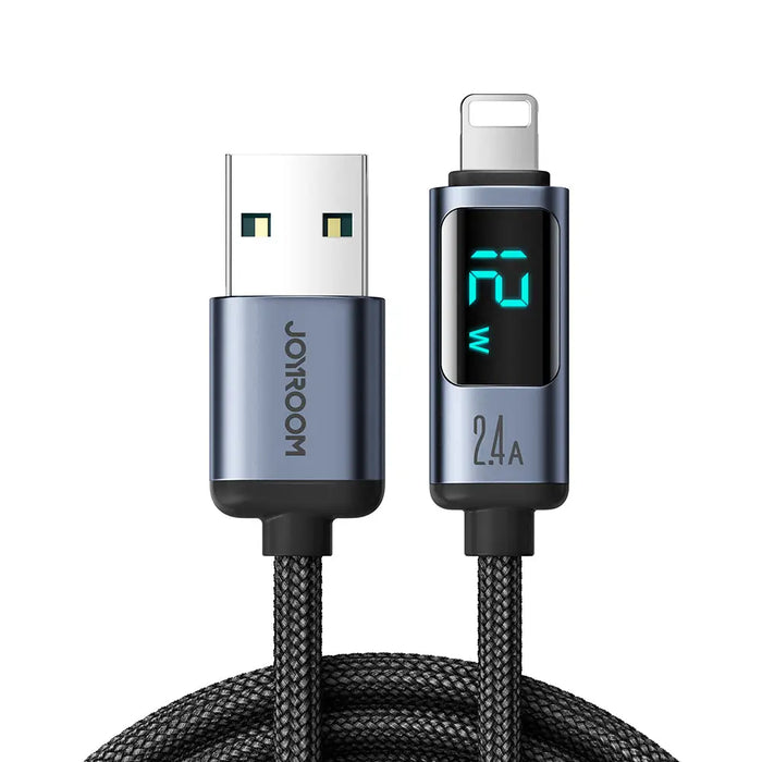 Joyroom Prism Series A16 Lightning / USB-A Cable 2.4A 1.2m with LED Display - Black - Cell phone cables<<<HurtelXML