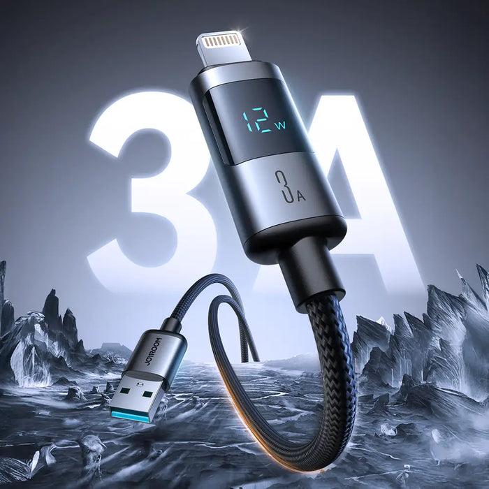 Joyroom S-A16 Pro Prism Series 3A USB-A - Lightning Cable with Display 1.2m - Black - Cell phone cables<<<HurtelXML