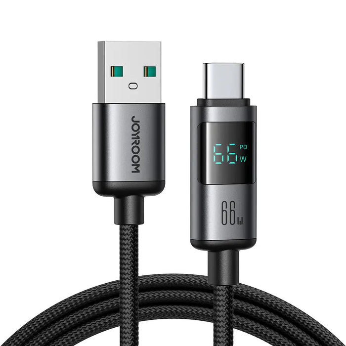 Joyroom S-A16 Pro Prism Series 66W USB-A - USB-C Cable with Display 1.2m - Black - Cell phone cables<<<HurtelXML