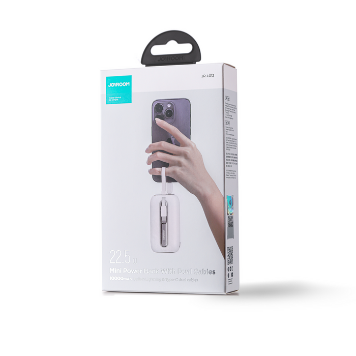 Joyroom mini powerbank 10000mAh Colorful Series 22.5W with 2 built-in USB C and Lightning cables white (JR-L012)