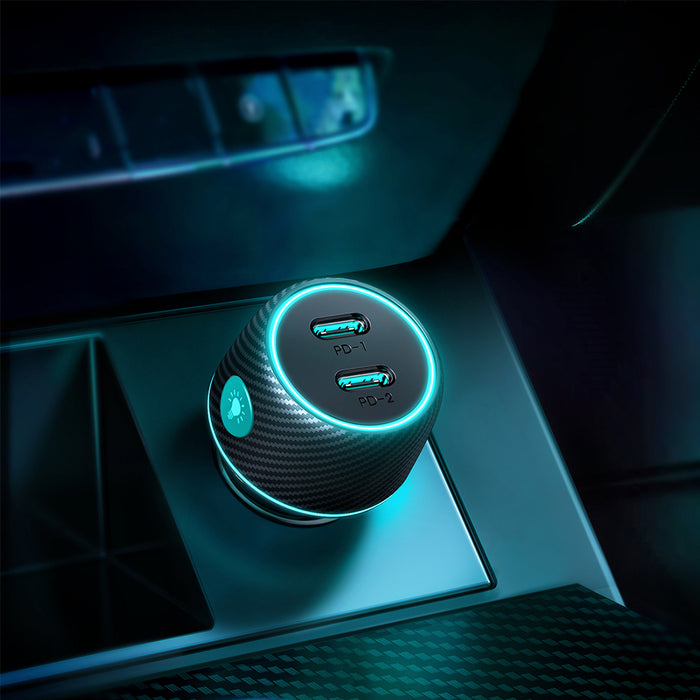 2x USB C 70W car charger with LED backlight Joyroom JR-CCN02 - black
