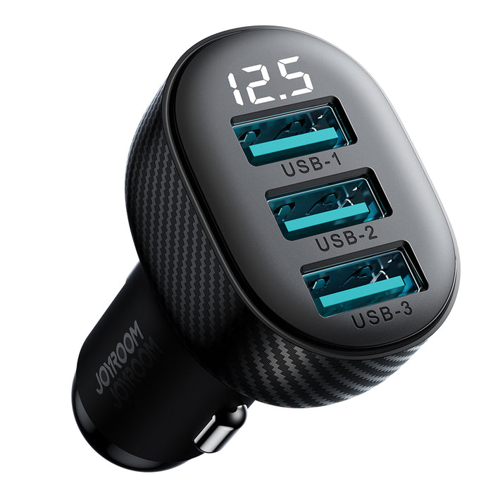 Joyroom JR-CCD03 3.4A Car Charger with Display 3x USB-A - Black