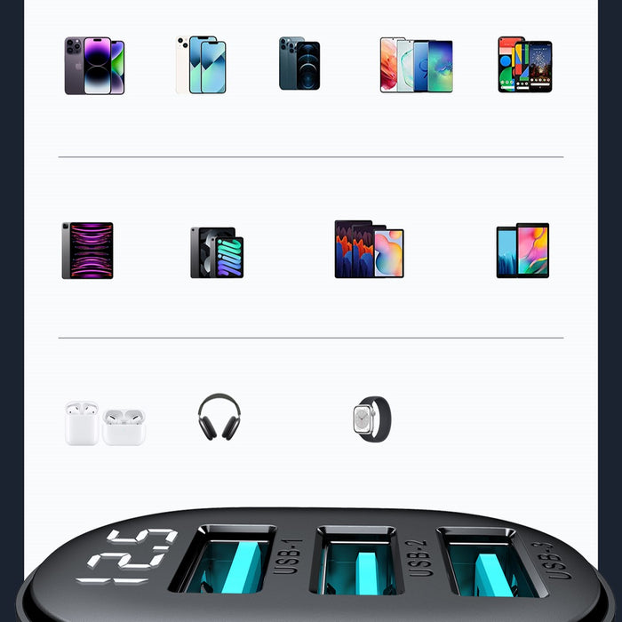 Joyroom JR-CCD03 3.4A car charger with 3x USB-A display - black