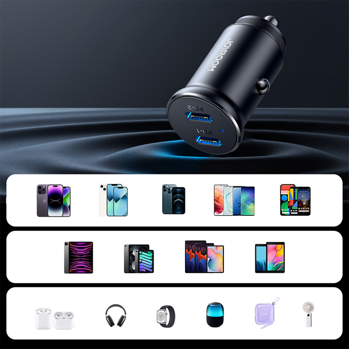 Joyroom JR-CCN06 30W 2x USB-C mini car charger metal - black