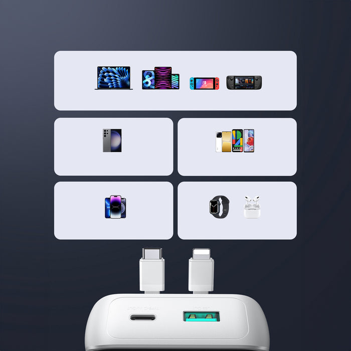 Mini power bank with built-in cables Joyroom JR-PBC06 30W 10000mAh - white