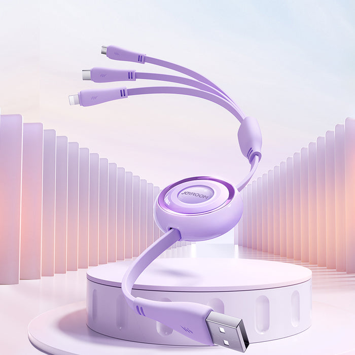 3in1 Joyroom Colorful USB to USB-C/Lightning/Micro USB cable 3.5A, 1m (purple)