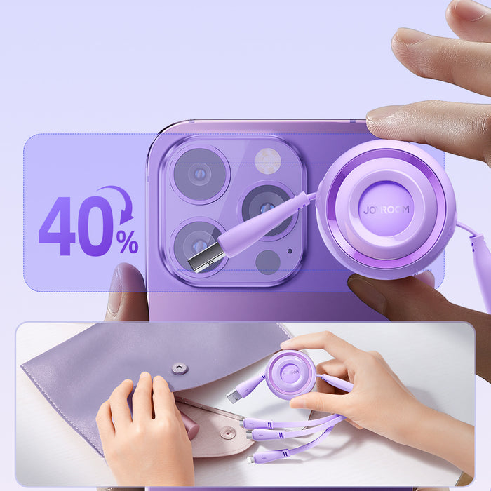 3in1 Joyroom Colorful USB to USB-C/Lightning/Micro USB cable 3.5A, 1m (purple)