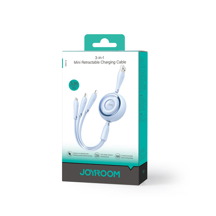 3in1 Joyroom Colorful USB to USB-C/Lightning/Micro USB cable 3.5A, 1m (blue)