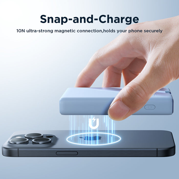 Powerbank Joyroom JR-PBM01 magnetic 10000mAh 20W with stand + Lightning cable - USB-C - blue