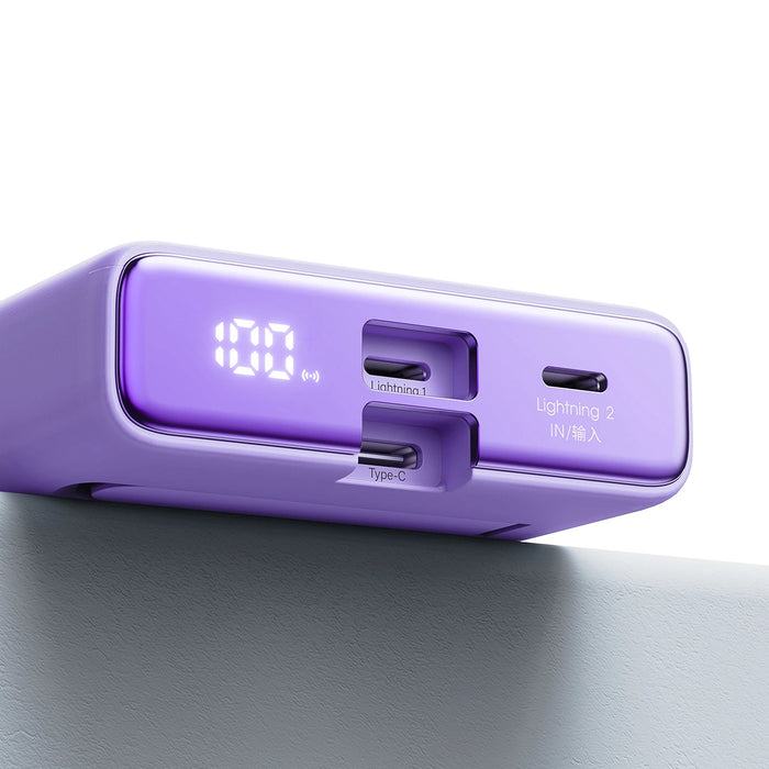 Powerbank Joyroom JR-PBM01 magnetic 10000mAh 20W with stand + Lightning cable - USB-C - purple