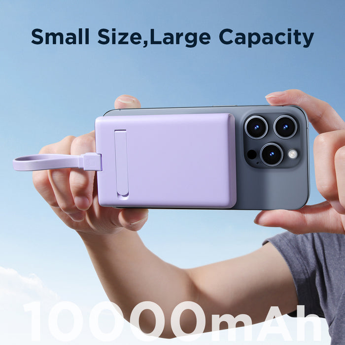 Powerbank Joyroom JR-PBM01 magnetic 10000mAh 20W with stand + Lightning cable - USB-C - purple