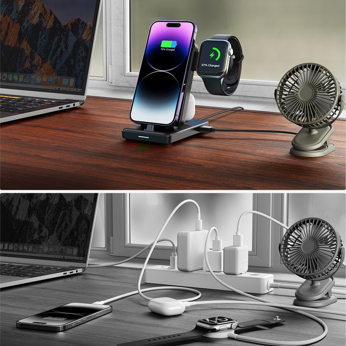 Joyroom JR-WQS02 iPhone AirPods Apple Watch 4in1 charging station foldable - black