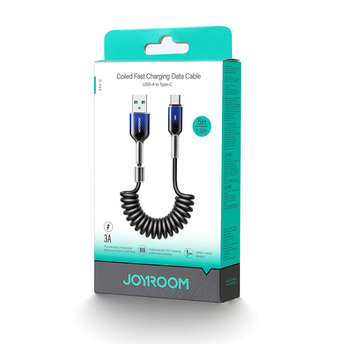 Joyroom S-A43 Crystal-Clear Series 3A USB-A - USB-C spiral cable 1.5m - black