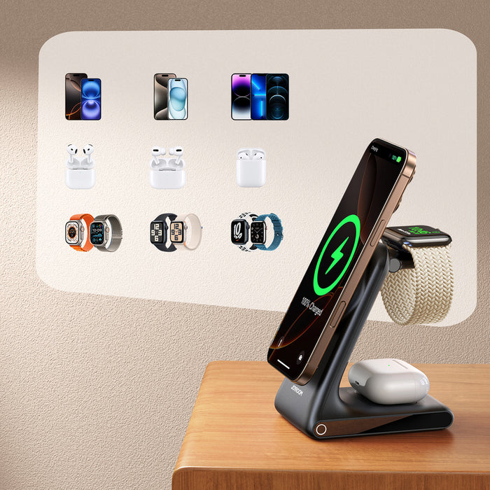 Joyroom JR-W15 Wireless Charger 3 in 1 Charging Station with MagSafe - Black