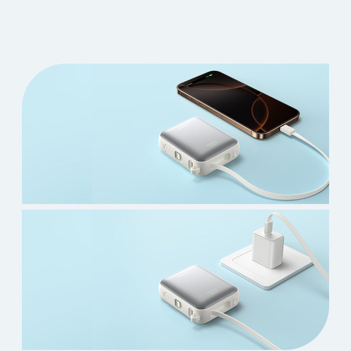 Joyroom JR-PBF27 10000mAh 22.5W Powerbank with Built-in USB-C and Lightning Cables - White