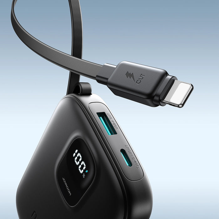 Joyroom JR-PBF18 22.5W 10000mAh Powerbank with Built-in Lightning Cable + USB-C Cable 0.25 cm - Black