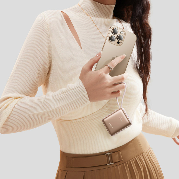 Joyroom JR-PBF27 22.5W 10000mAh Powerbank with Two Built-in Cables - Gold