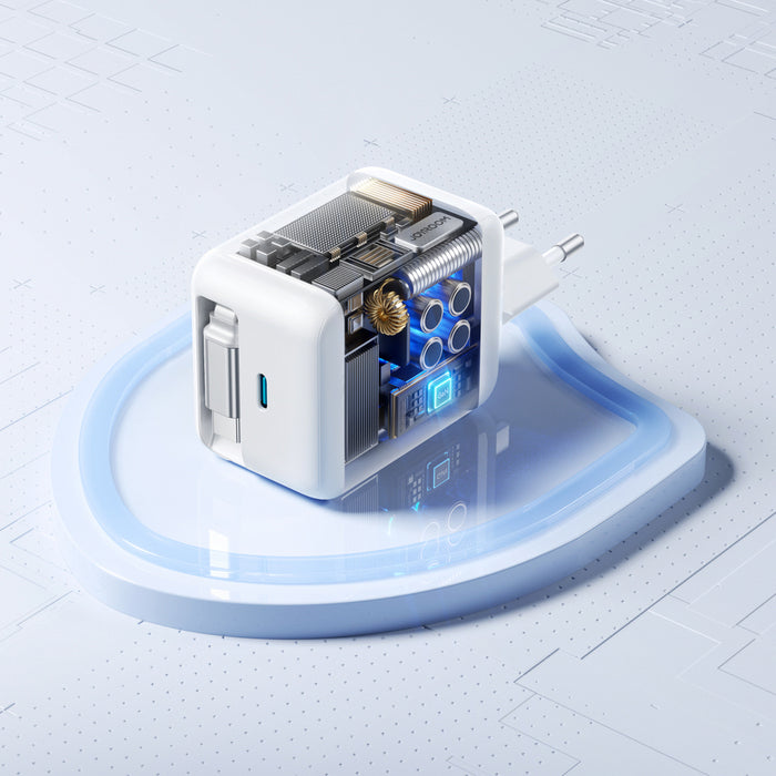 Joyroom JR-TCL06 67W GaN Wall Charger with Built-in Retractable USB-C Cable - White